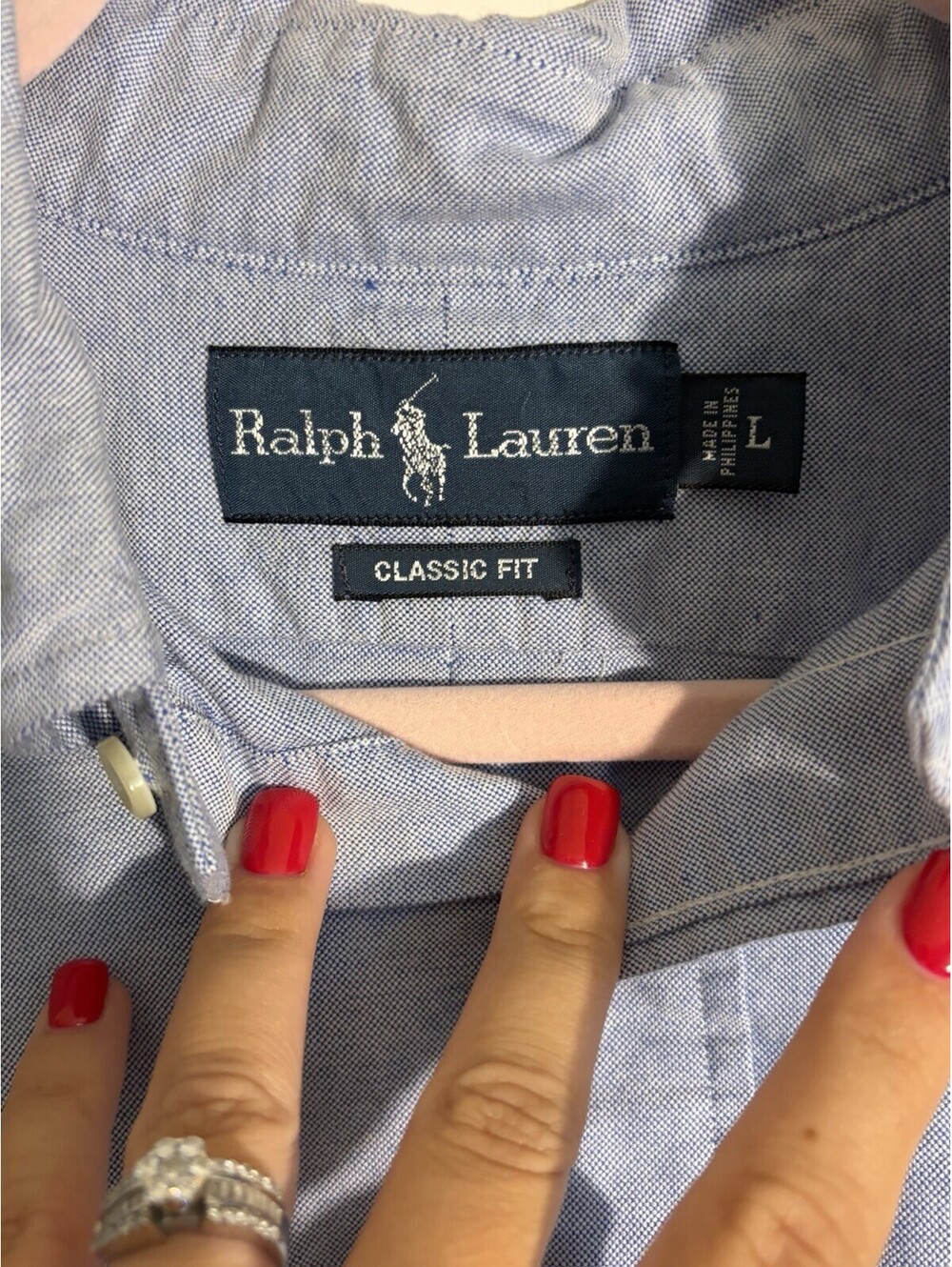 Ralph Lauren Men's L Cotton Woven Classic Fit Blue Button-Down Shirt - Picture 3 of 5